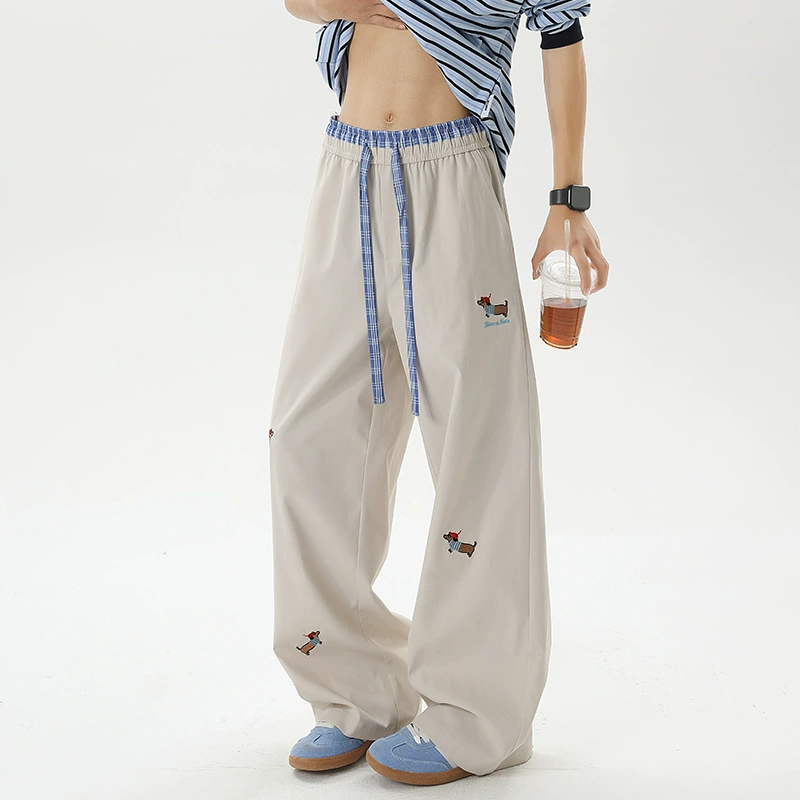 Американский такса в клетку в стиле пэчворк, искусственные двухсекционные брюки, свободные универсальные прямые повседневные брюки в стиле BF Lazy Style с драпировкой для женщин.