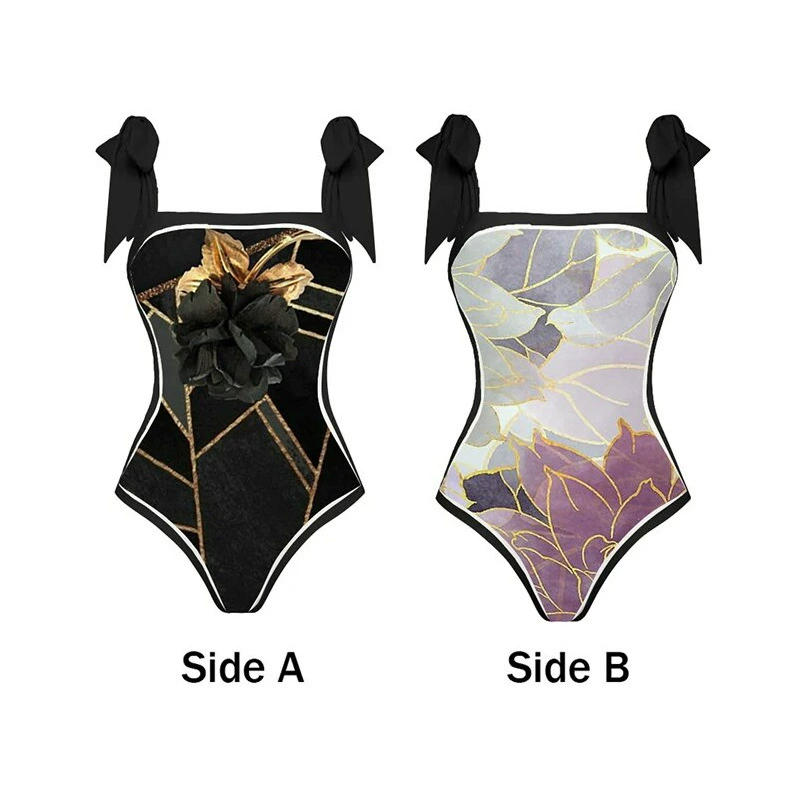 One-Piece Swimsuit (Qiao Jiayuan) 2025 Retro Style with Wrap Skirt, Crane Print, S–XL & One Size