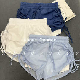 超轻薄三防LNU假两件运动短裤 抽绳透气休闲短裤