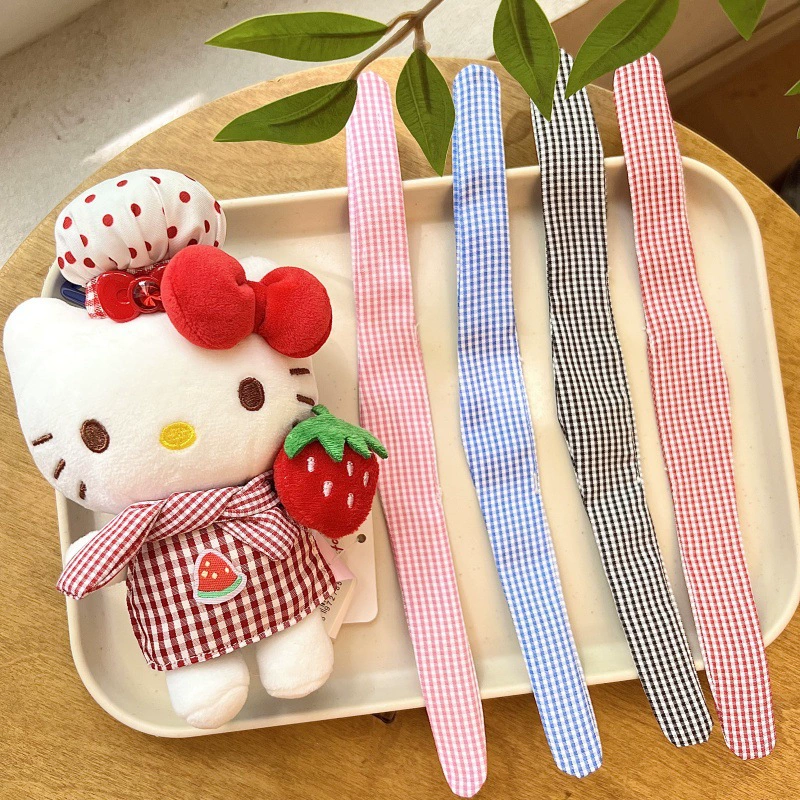 [Baby Accessories] Hello Kitty Stuffed Doll Self-Mocking Bear Accessories Colorful Plaid Scarf Fashion Accessories
