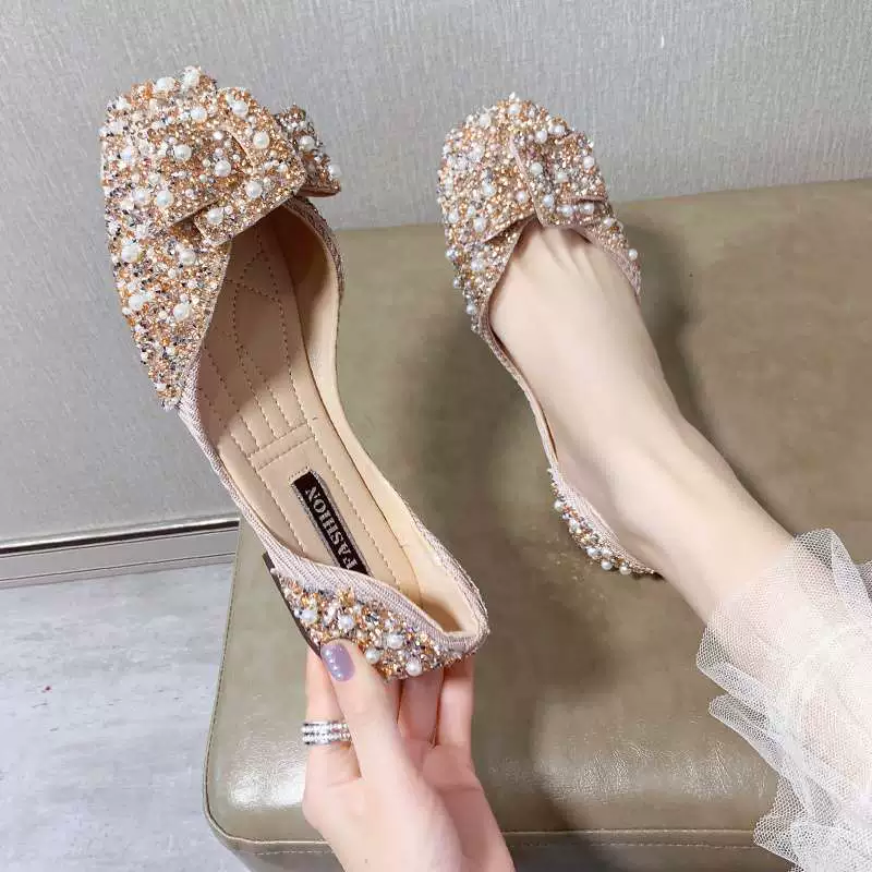 Женские туфли на плоской подошве, весна-лето 2025, новый стиль, супер популярные универсальные туфли с квадратным носком и стразами в сказочном стиле для женщин