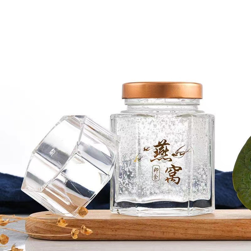 鲜炖50ml六角玻璃瓶燕窝瓶蜂蜜瓶可蒸煮分装家用即食空瓶子密封