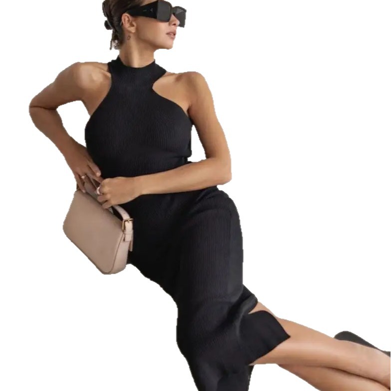 Damenbekleidung Ärmelloses Neckholder-Maxikleid – Slim Fit & atmungsaktiver Strick für den Sommer_voghion.com