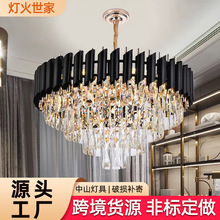 跨境轻奢大厅客厅吊灯房间餐厅后现代蜡烛黑管斜口水晶灯家居