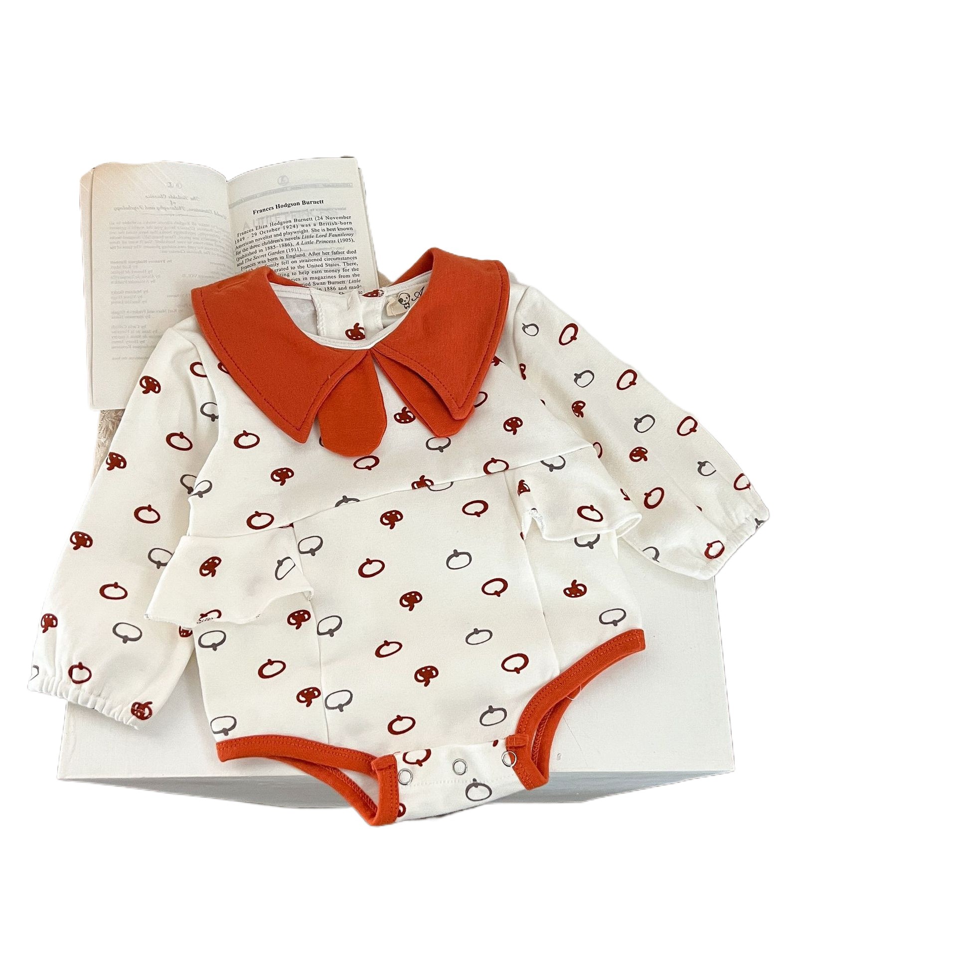 INS estilo coreano niñas calabaza impresión solapa color matching mameluco recién nacido versátil algodón casual mono