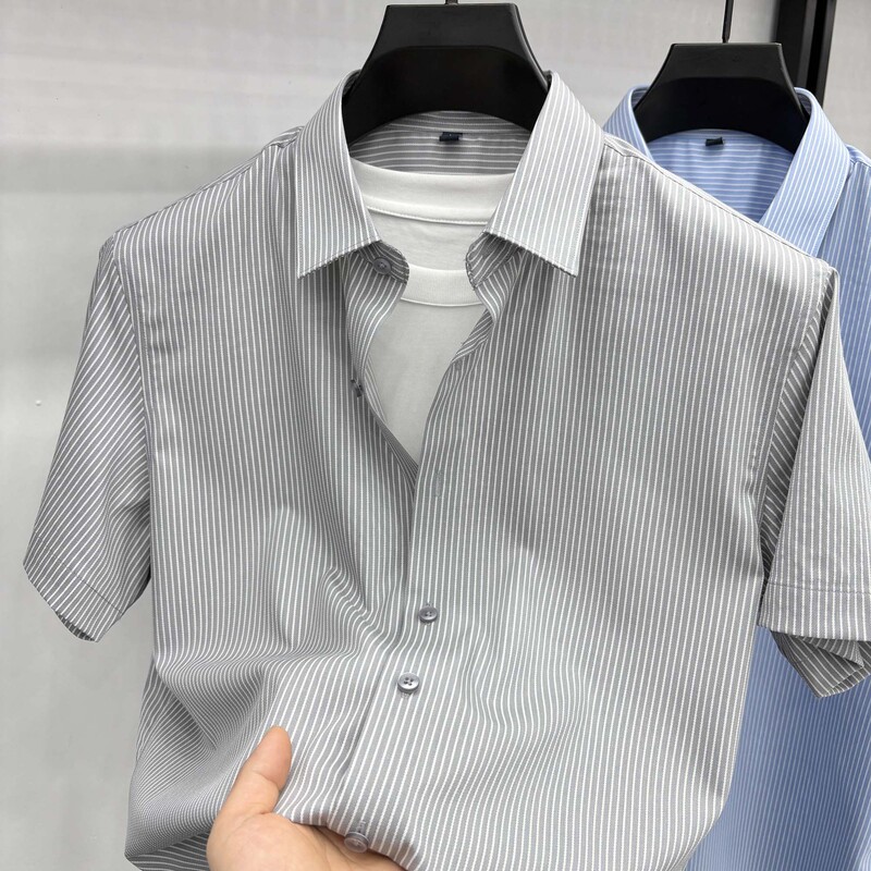 American genuine goods Tommy Striped Short Sleeve Shirt Men's Summer Half Sleeve Top Pure Cotton Middle-aged Business Casual Shirt
