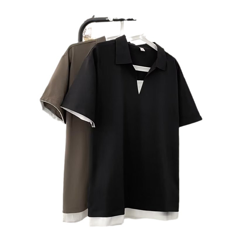 2024 nuevo polo de manga corta con solapa, camiseta de verano de marca de moda para hombres, camiseta de todo fósforo de tendencia delgada de estilo coreano