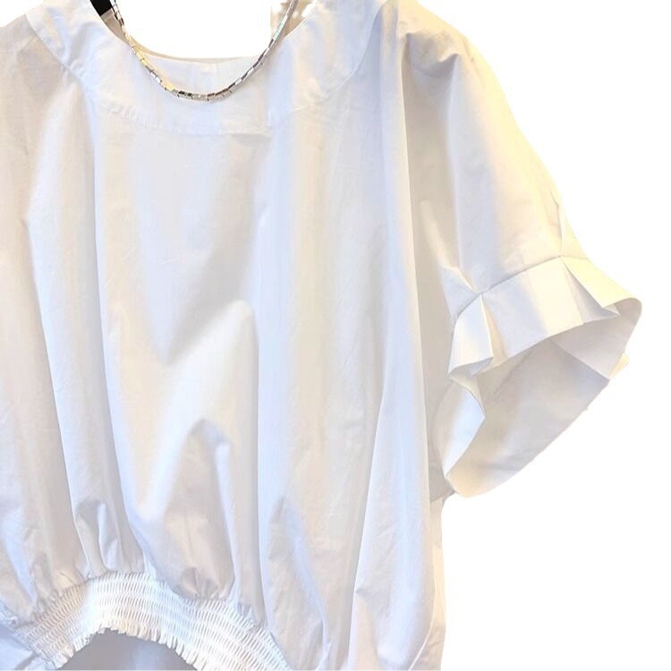 半袖シャツの女性のデザイン感が小さいです。