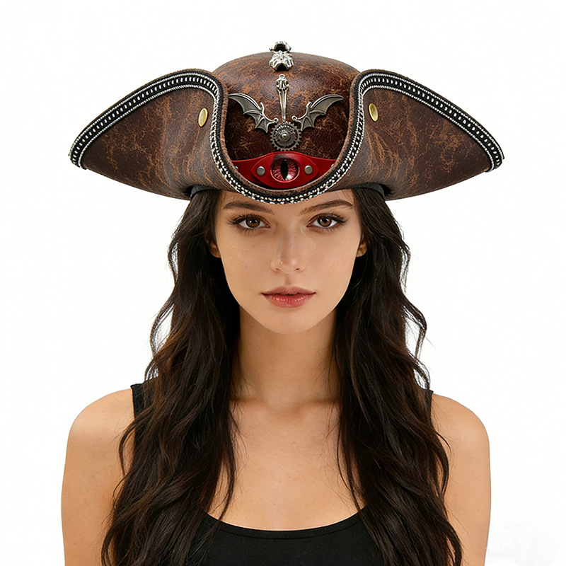 Stage Performance Party Hat Punk Skull Wings Pirate Hat Dance Party Prop Tricorn Hat Captain Hat Halloween