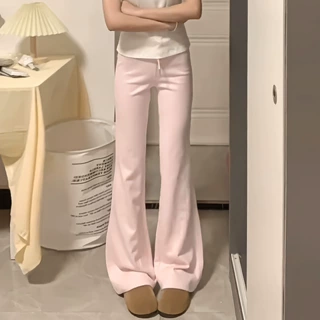 粉色加绒百搭微喇裤女春季2026新款小个子高腰显瘦慵懒感运动卫裤