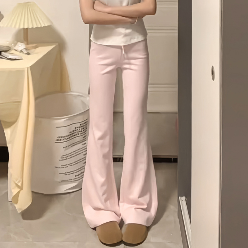 Pink Fleece-Lined Versatile Flared Pants for Women, Spring 2026 New Style, Petite High-Waisted Slimming Lazy Style Sports Sweatpants Pink Fleece-Lined Versatile Flared Pants for Women, Spring 2026 New Style, Petite High-Waisted Slimming Lazy Style Sports Sweatpants