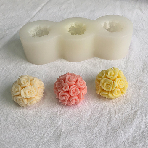 Rose ball scented candle silicone mold diy Valentine's Day glue plaster ornament rose cake mold