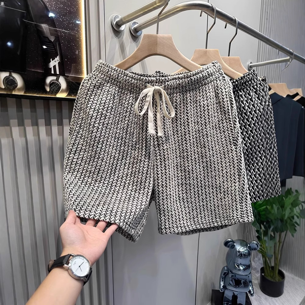 Light Luxury Trendy Brand Houndstooth Shorts Men's Loose Quad Beach Pants Vintage Casual Pants Men's Summer Sports Shorts