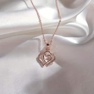 K 12176 Copper double heart zircon clavicle chain �~�p�����