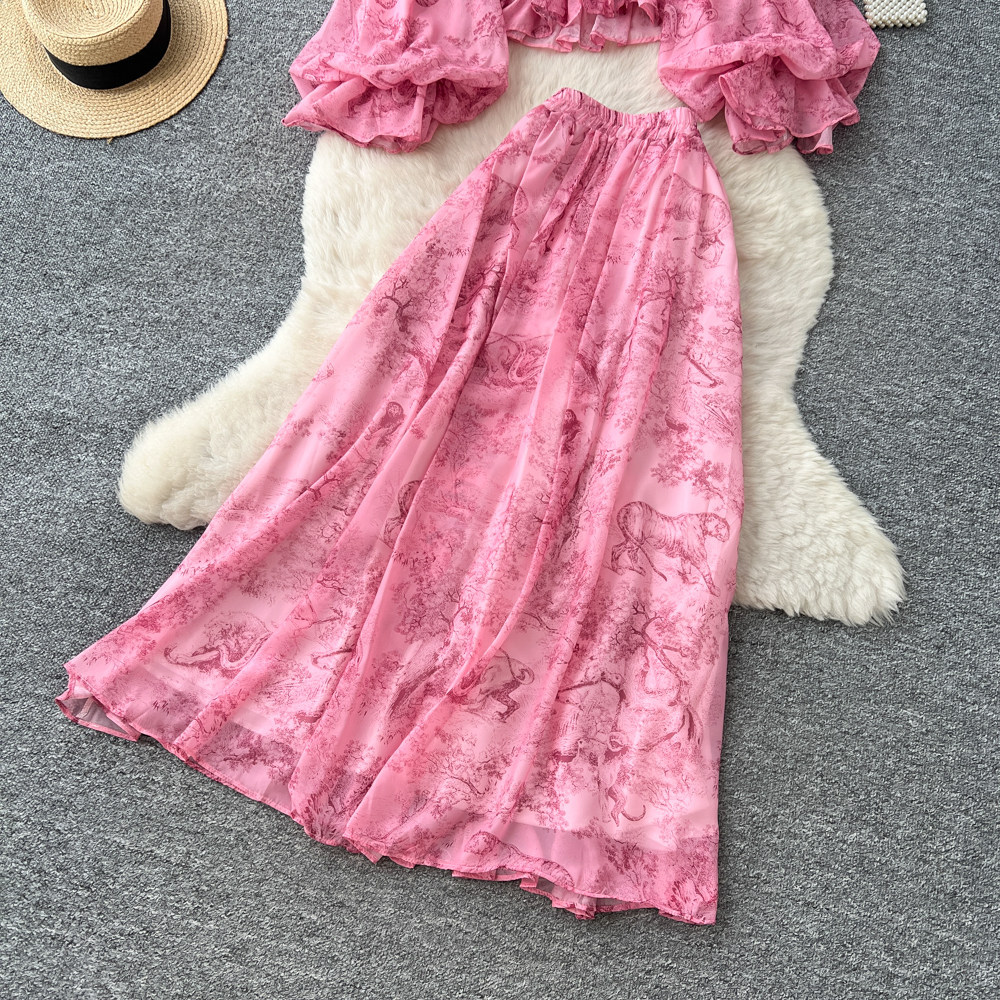 Completo due pezzi donna stampa floreale gonna in tulle autunno_voghion.com