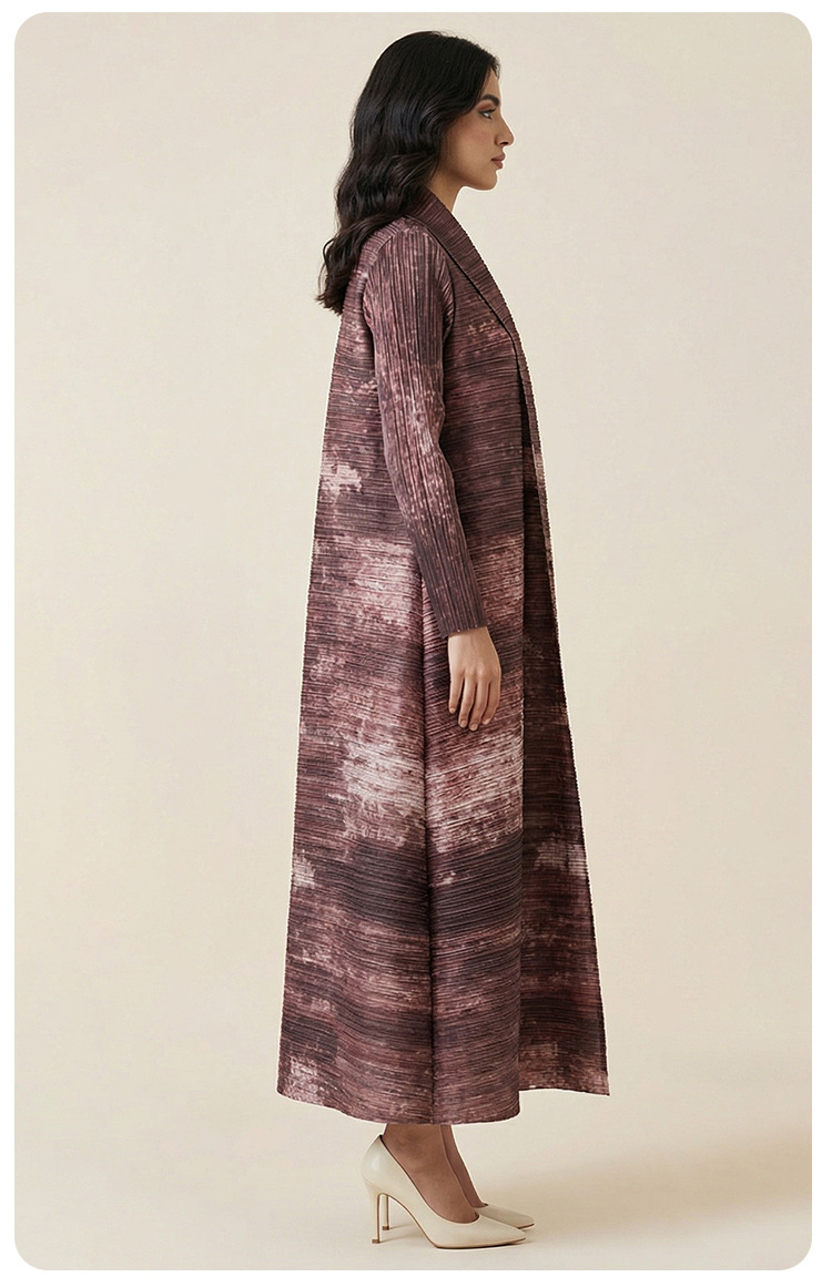 Miyake Cross-Border Foreign Trade Middle Eastern Best-Selling Autumn Muslim Robe Cape Printed Women's Arabic Tie-Waist_ecoleips.com