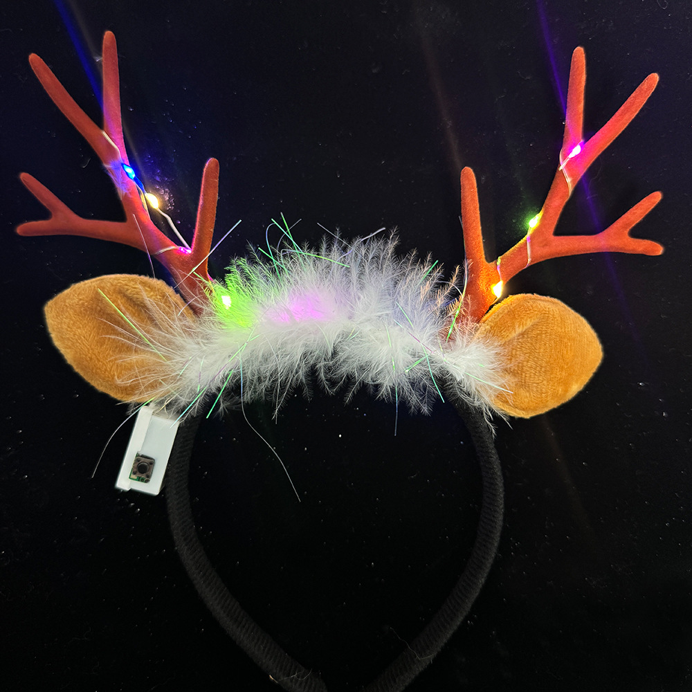 Diadema de plumas de asno marrón con luz