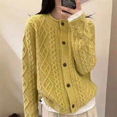 爆款100羊毛衫女秋冬复古菱形卷边针织衫毛衣外套内外搭打底上衣