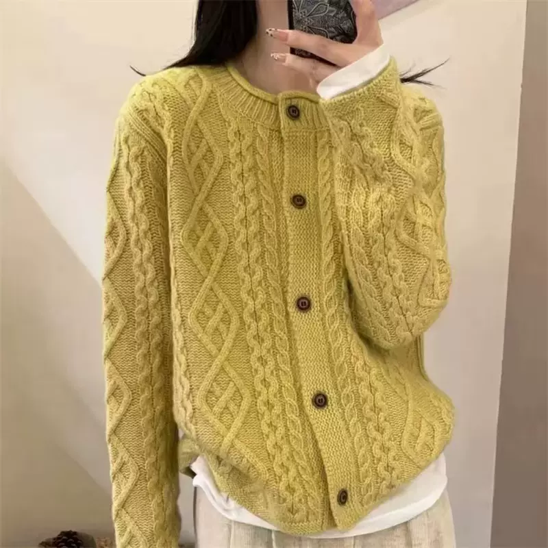 爆款100羊毛衫女秋冬复古菱形卷边针织衫毛衣外套内外搭打底上衣