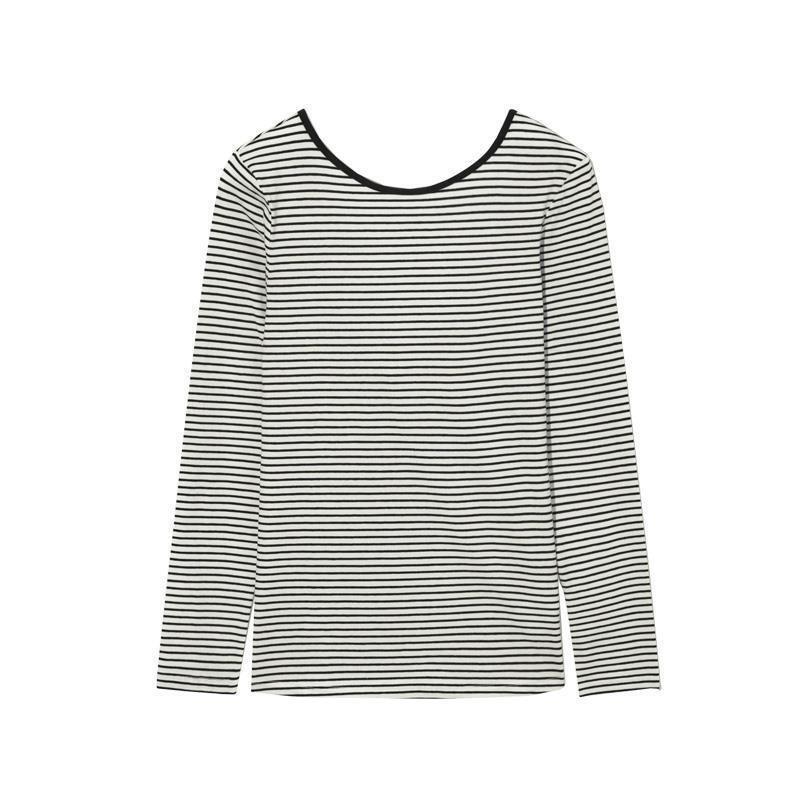 BM & MD & ZA new women's slim spoon collar back hollowed long sleeve striped T-shirt jacket 1100814002