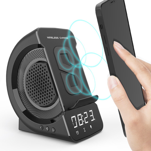 Wireless Charger with Card Slot Bluetooth Speaker Phone Stand Magnetic Wireless Charger Clock Home Bluetooth Speaker Radio