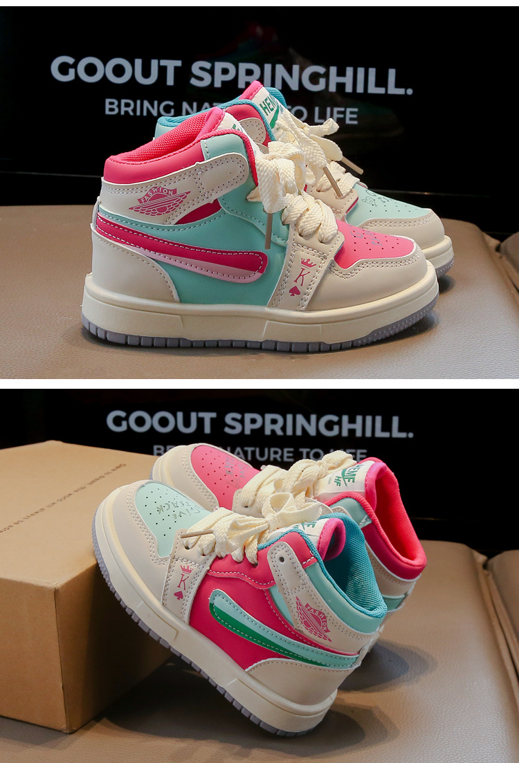 Children's Mid Top Leather Board Sneakers For Girls And Boys_voghion.com