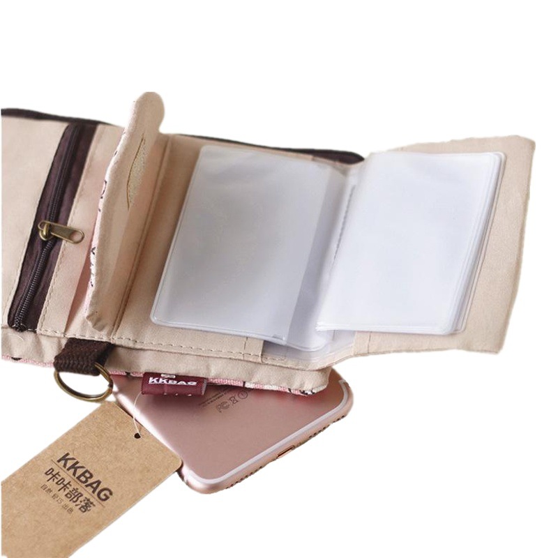 Cartera de lona de mezclilla triple con estampado de dibujos animados creativo, simple para hombres y mujeres, estuche para tarjetas de lona, estuche para llaves