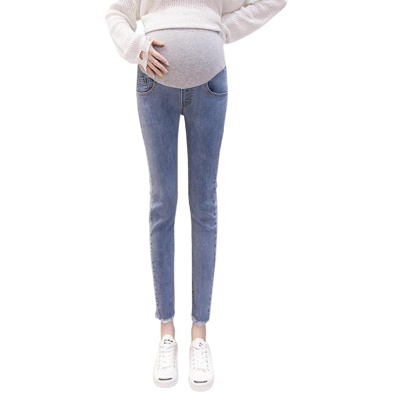 D818 Maternity Denim Cropped Pants with Belly Support, Casual Skinny Pants for Pregnant Women, Factory Direct Sales, Export