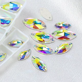 东洲水晶厂家批发马眼双孔K9水晶AB彩平扣服饰婚纱装饰品手工配件