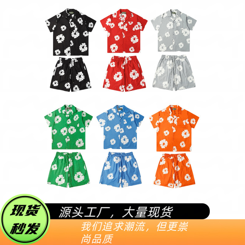 European and American High Street Denim (Full Series) Kapok New Shirt Suit Short-Sleeved Shorts Summer Street Fashion