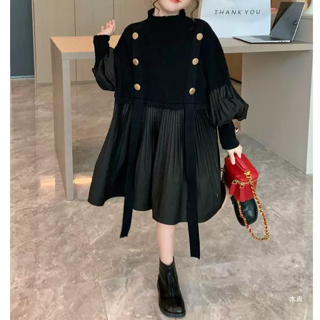 Осеннее дизайнерское связанное детское платье, для подростков, стиль Chanel, тренд сезона