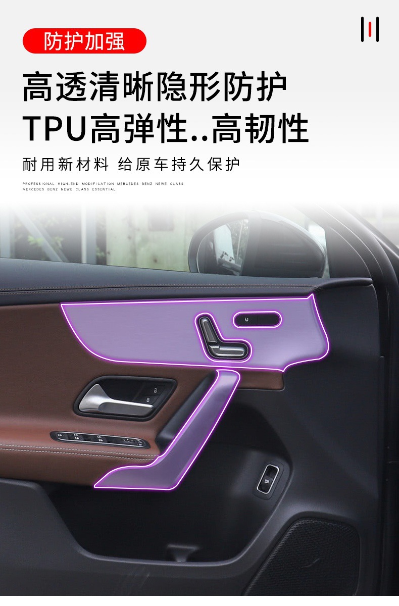 Suitable for 2019-2025 Mercedes-Benz A-Class center console gear shift interior protective film, specialized for car modification, transparent TPU film
