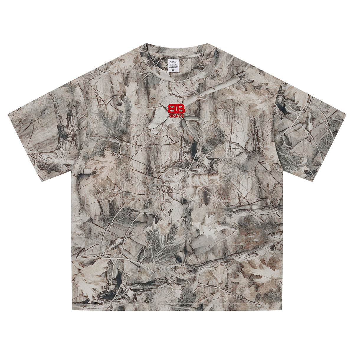 Calle secada| 2026 nueva moda callejera europea y americana camiseta deportiva de mangas cortas ramas camufladas bordadas sueltas