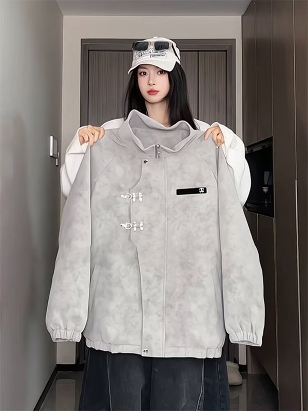 新中式扎染皮衣外套男款春秋季美式高街立领飞行夹克新款棒球服|undefined
