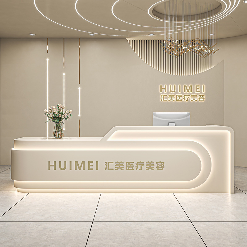 美容院收银台简约现代烤漆艺术培训机构美容院吧台公司接待台前台