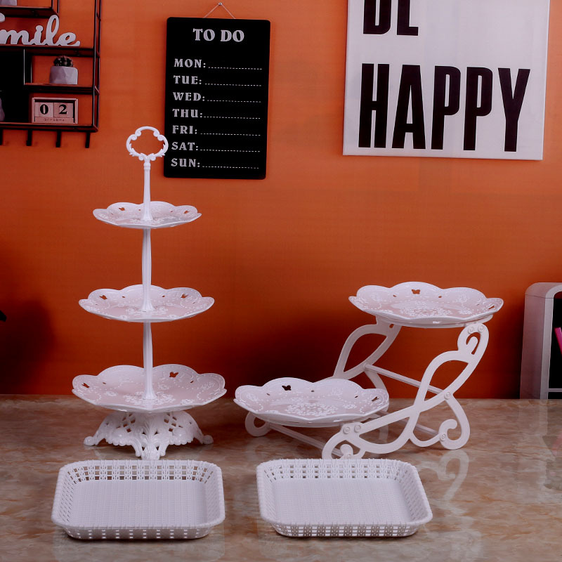 Decoración de cumpleaños soporte de postre estante de exhibición de estilo europeo comida fría mesa de descanso de té de plástico pastel bandeja de postre estante