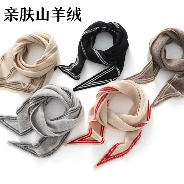 Manufacturer Wholesale Skin-Friendly Cashmere Triangle Scarf, Color-Blocking, Soft and Warm Knitted Cashmere Scarf, Large Quantity in Stock