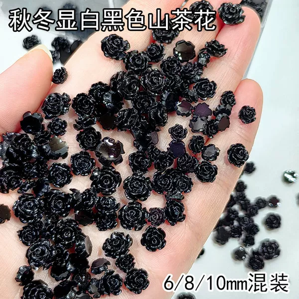 Black Camellia Nail Art Accessories, Rose Nail Art Rhinestones, Phone Case Decorations, 3D Accessories, Small Nail Art Ornaments