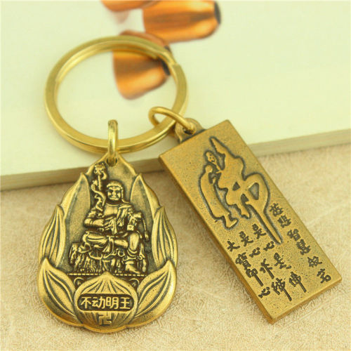 Brass twelve zodiac sign keychain natal Buddha and bodhisattva eight guardian saints creative personalized retro car pendant