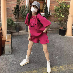外国貿易のファッションのレジャーのスポーツのスーツの女性の夏の大きいサイズのゆったりしているプリントの半袖の半ズボンのランニングの2つのセット
