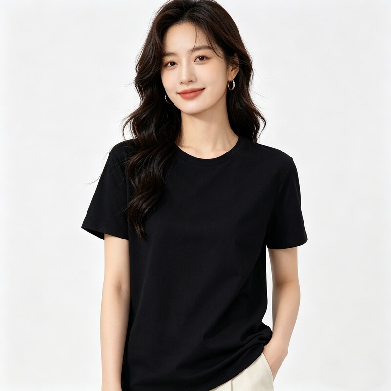 Dropshipping Solid Color Short-Sleeve T-Shirt for Women, Custom Workwear, Round Neck, Loose Fit, Slightly Dropped Shoulder Short Sleeves Dropshipping Solid Color Short-Sleeve T-Shirt for Women, Custom Workwear, Round Neck, Loose Fit, Slightly Dropped Shoulder Short Sleeves
