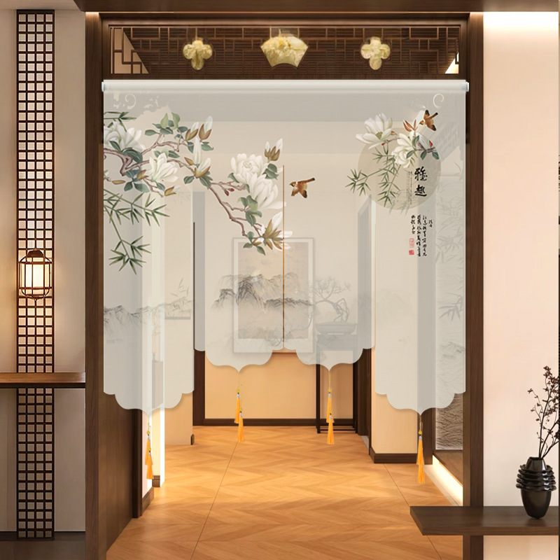 New Chinese Style Semi-Transparent Gauze Door Curtain Curtain Living Room Tea Room Entrance Screen Curtain Partition Curtain Atmosphere Decorative Curtain