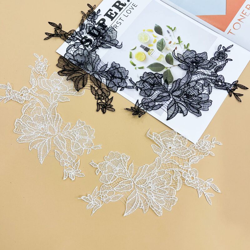 One piece of creamy-white fish silk thread lace flower-to-flower applique DIY handmade bridal veil jewelry accessories