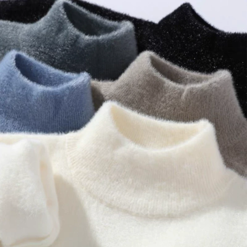 Свитер из искусственного норкового бархата, мужской Молодежный осенне-зимний свитер с высоким воротом, утолщенная трикотажная рубашка с низом на флисовой подкладке для школьников