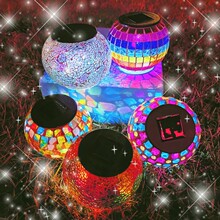 草坪灯太阳能玻璃罐灯阳光罐马赛克贴片LED家居氛围摆件节日镶嵌