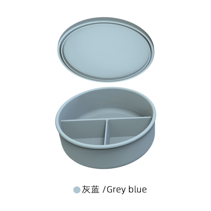 Fiambrera de silicona redonda con tapa de tres puntos, caja de conservación de alimentos, caja de almuerzo con calefacción en horno microondas, caja de almuerzo de silicona