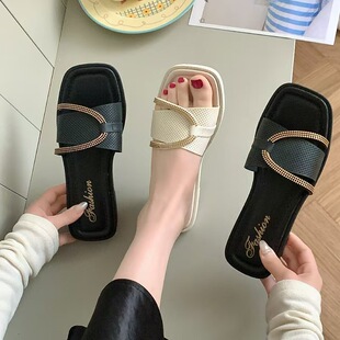 Slippers for Women Summer New Style Home Indoor Non-Slip Fashion Versatile Flip-Flops Gold Jewelry Outer Wear Beach Shoes