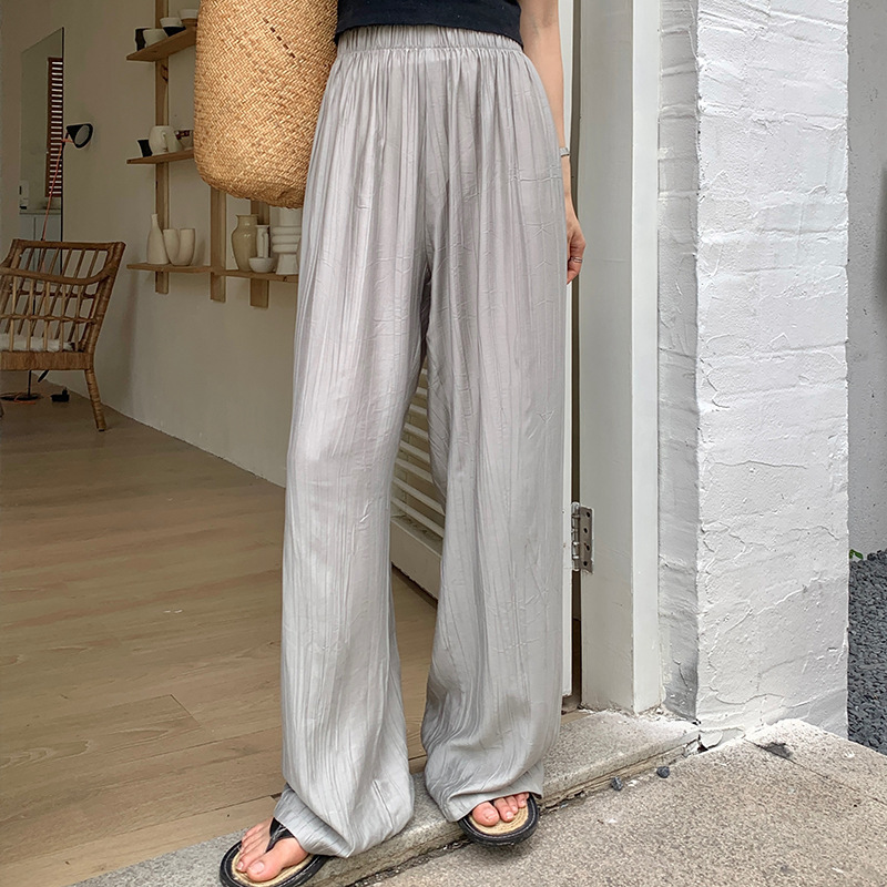 Spring and Summer 2025 New Casual Pants Women's Slimming Lightweight Korean Style Breathable Trousers High Waist Dagging Slightly Wrinkled Wide Leg Pants