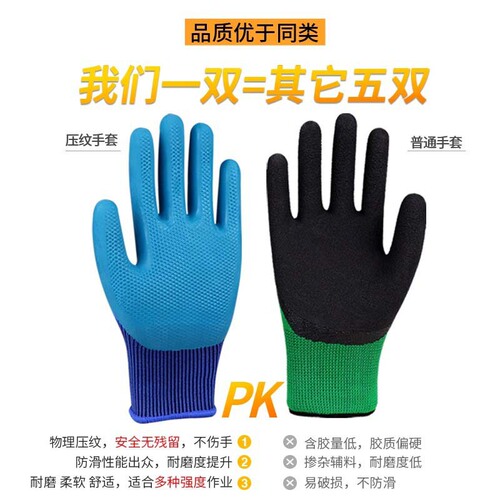 Worksite Protection Wholesale Manufacturer: Men's Breathable Latex Embossed Foam-Coated, Wear-Resistant, Non-Slip Rubber-Immersed Labor Gloves