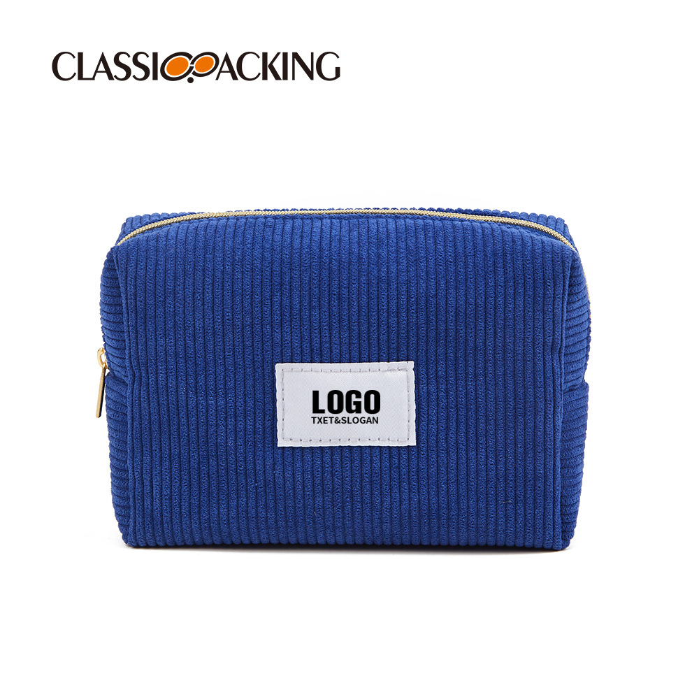 Fabricante de diseño de bolsa de almacenamiento de pana logotipo simple moda rayas bolsa de cosméticos ins bolsa de almacenamiento súper caliente